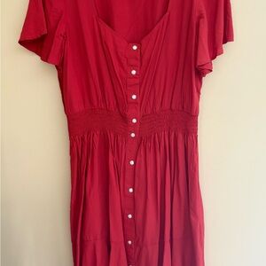 Wrangler Red Button-Front Midi Dress
